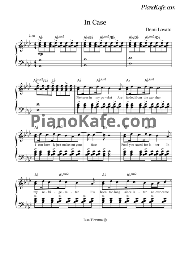 Ноты Demi Lovato - In case - PianoKafe.com