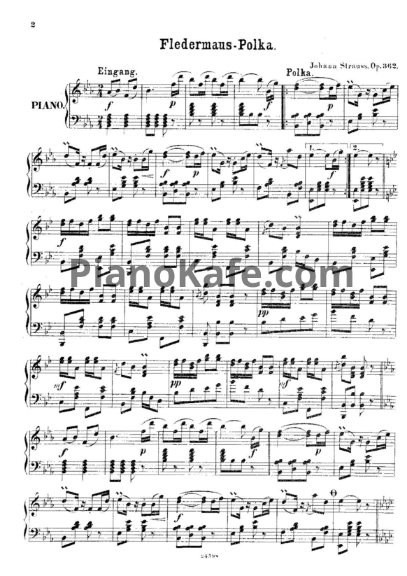 Ноты  Иоганн Штраус (сын) - Полька "Fledermaus" (Op. 362) - PianoKafe.com
