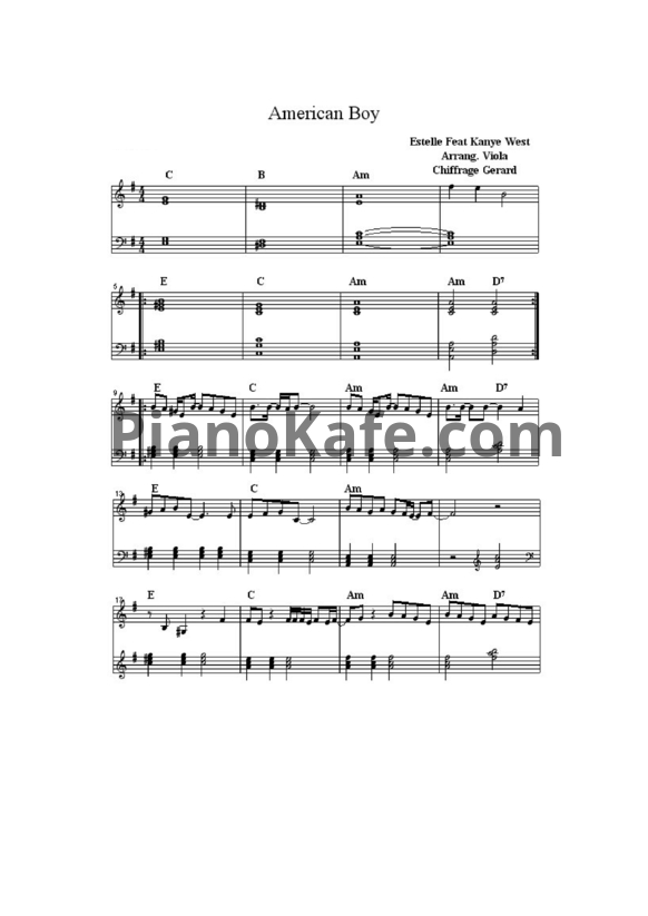 Ноты Estelle & Kanye West - American boy - PianoKafe.com