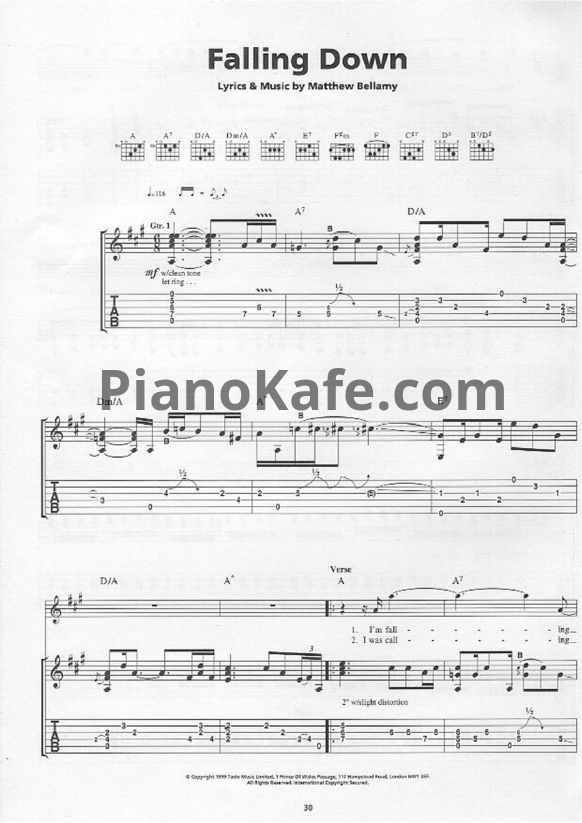 Ноты Muse - Falling down - PianoKafe.com