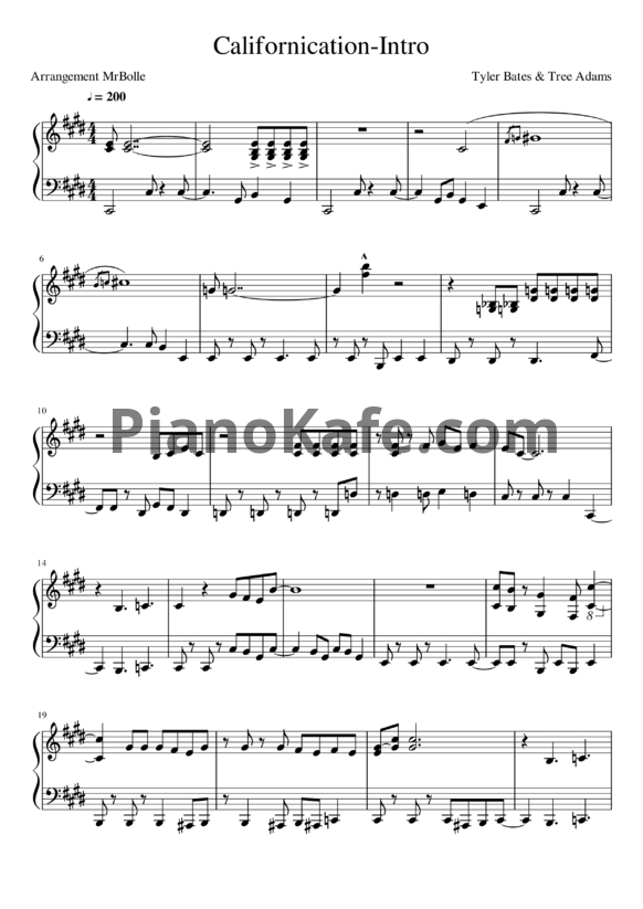 Ноты Tyler Bates & Tree Adams - Main title theme - PianoKafe.com