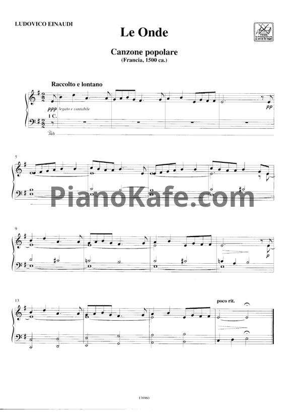 Ноты Ludovico Einaudi - Le onde - PianoKafe.com
