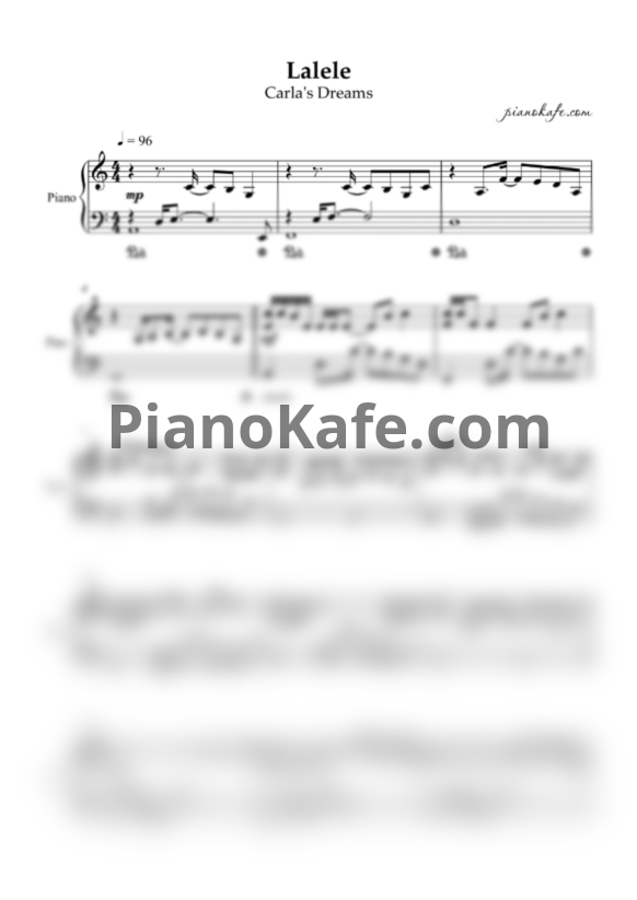 Ноты Carla's Dreams - Lalele (Piano cover) - PianoKafe.com