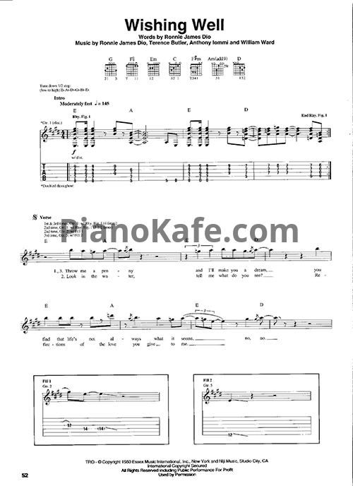Ноты Black Sabbath - Wishing well (Guitar tabs & Voice) - PianoKafe.com