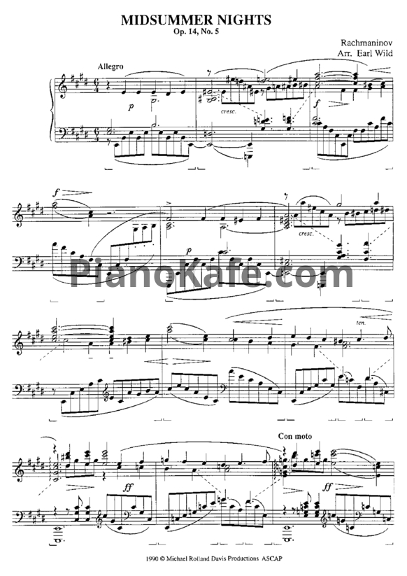 Ноты Сергей Рахманинов - Midsummer nights (Op. 14, № 5) - PianoKafe.com