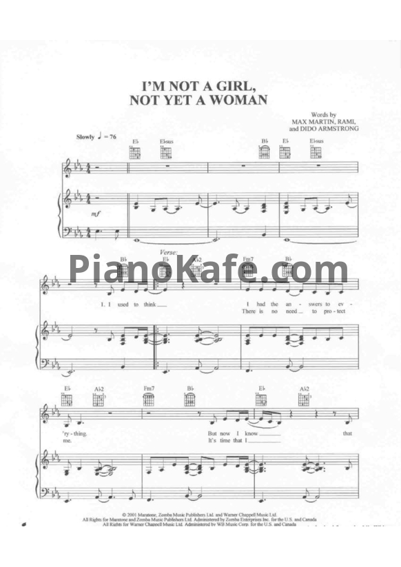 Ноты Britney Spears - I'm not a woman, not yet a woman - PianoKafe.com