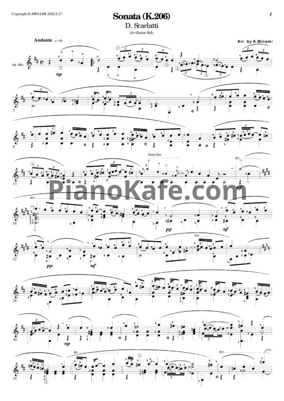 Ноты Д. Скарлатти - Соната K206 - PianoKafe.com