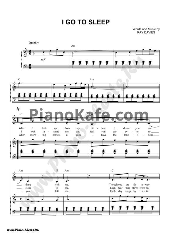 Ноты Sia - I go to sleep - PianoKafe.com