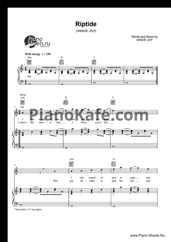 Ноты Vance Joy - Riptide - PianoKafe.com