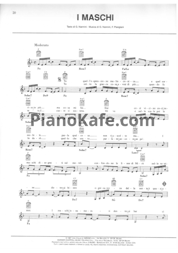 Ноты Gianna Nannini - I maschi - PianoKafe.com