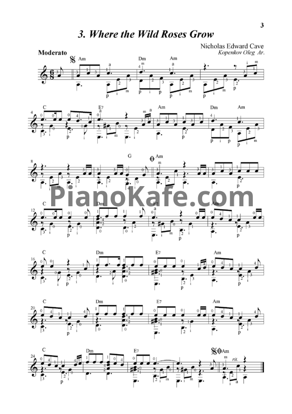 Ноты Nick Cave & Kylie Minogue - Where the wild roses grow (гитара) - PianoKafe.com