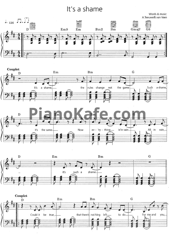Ноты Anouk - It's a shame (Piano solo) - PianoKafe.com
