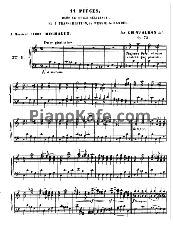 Ноты Шарль Алькан - Одиннадцать пьес в религиозном стиле и транскрипция на тему из 'Мeссии' Генделя (Op. 72) - PianoKafe.com