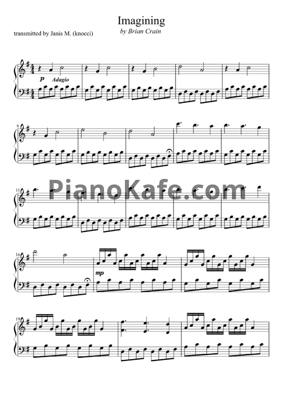 Ноты Brian Crain - Imagining - PianoKafe.com