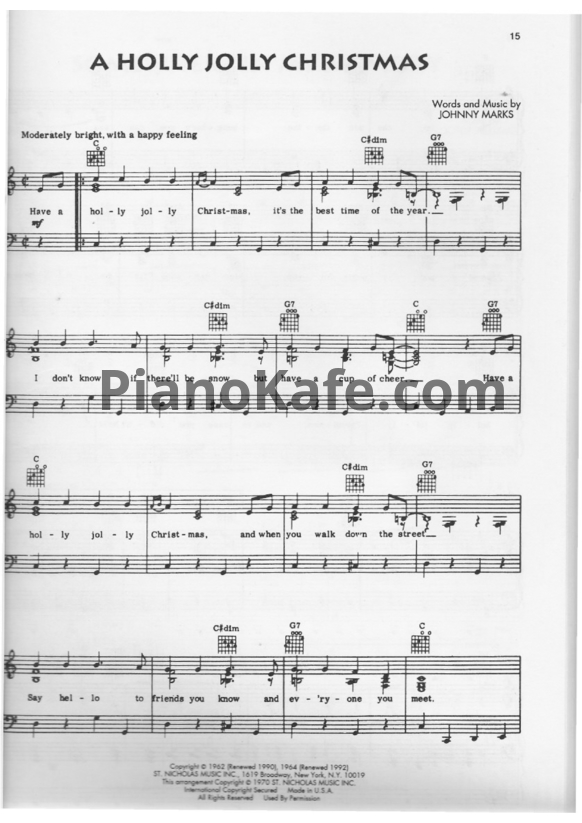 Ноты Johnny Marks - A holly jolly Christmas - PianoKafe.com