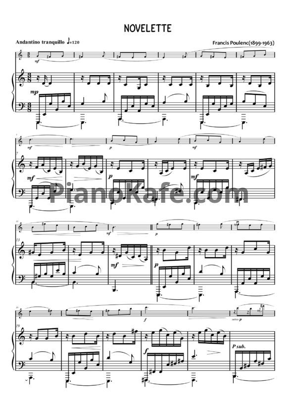 Ноты Francis Poulenc - Novelette (для флейты и фортепиано) - PianoKafe.com