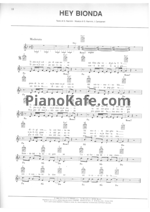 Ноты Gianna Nannini - Hey bionda - PianoKafe.com