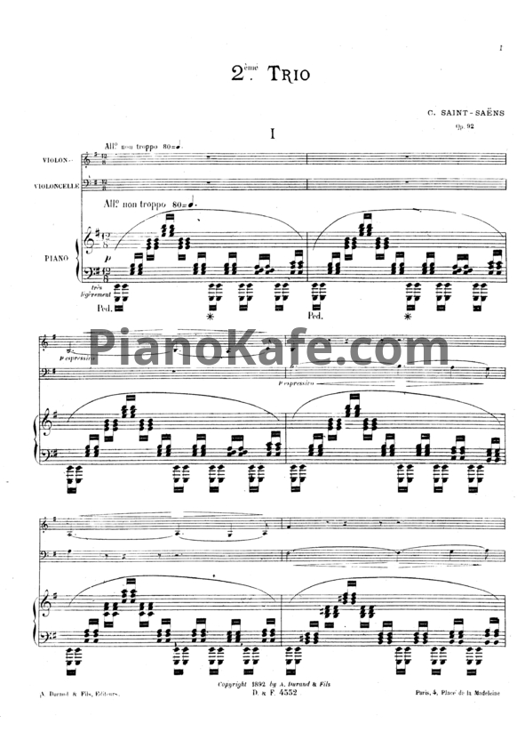 Ноты Камиль Сен-Санс - Фортепианное трио №2 ми минор (Op. 92) - PianoKafe.com