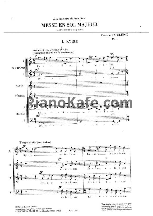 Ноты Франсис Пуленк - Messa соль-мажор (Партитура) - PianoKafe.com