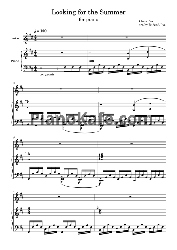 Ноты Chris Rea - Looking for the Summer (Arr. by RudenЬ Ilya) - PianoKafe.com