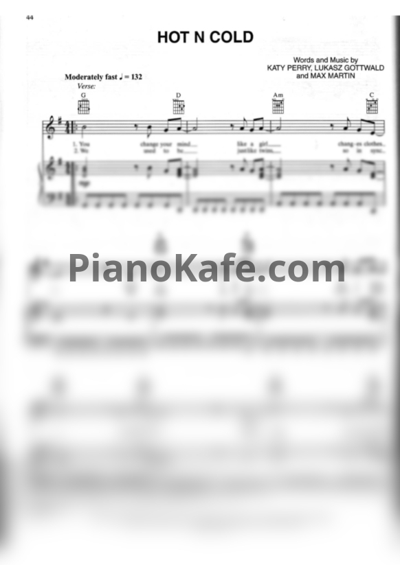 Ноты Katy Perry - Hot N Cold - PianoKafe.com