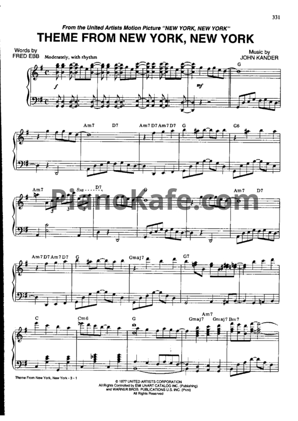 Ноты Frank Sinatra - New York New York (Версия 3) - PianoKafe.com