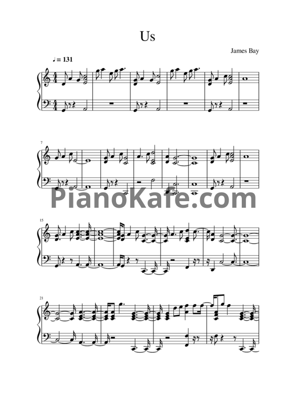 Ноты James Bay - Us - PianoKafe.com