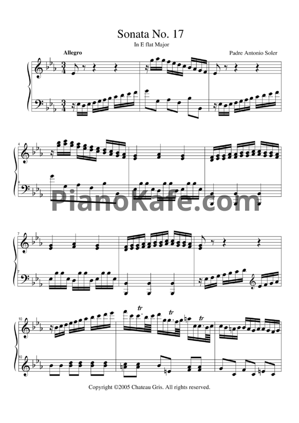 Ноты Antonio Soler - Sonata No. 17 in E Flat major - PianoKafe.com