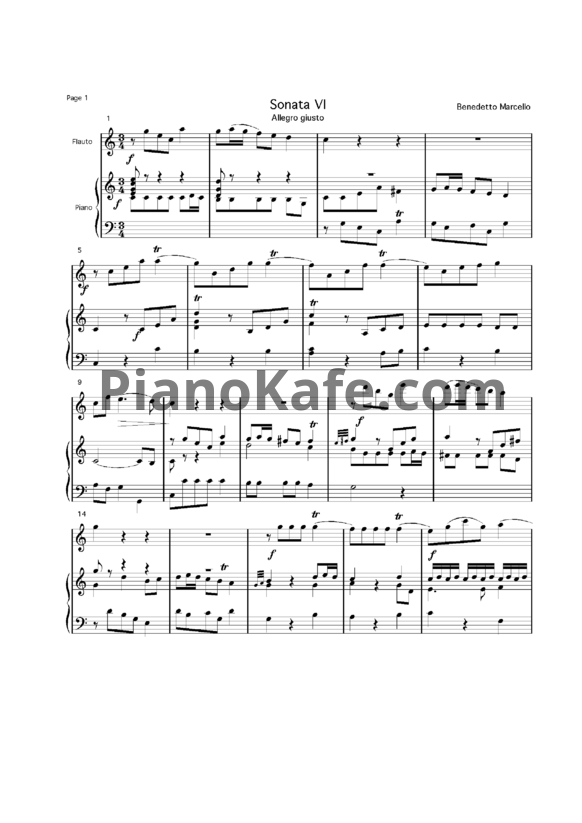 Ноты Б. Марчелло - Соната №6 - PianoKafe.com