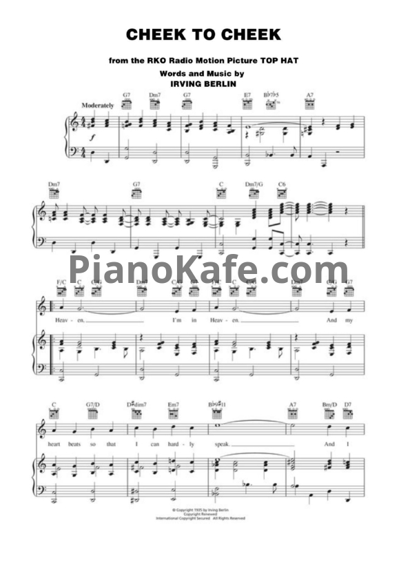 Ноты Irving Berlin - Cheek to cheek - PianoKafe.com