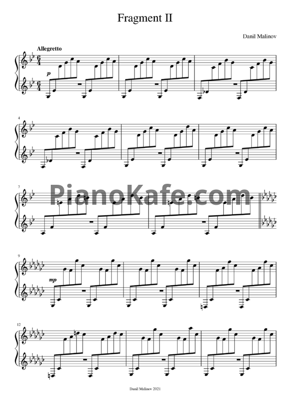 Ноты Danil Malinov - Fragment II - PianoKafe.com