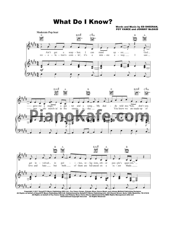 Ноты Ed Sheeran - What do I know? - PianoKafe.com