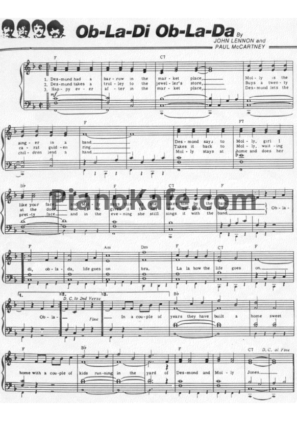 Ноты The Beatles - Ob-la-di, ob-la-da (Версия 2) - PianoKafe.com