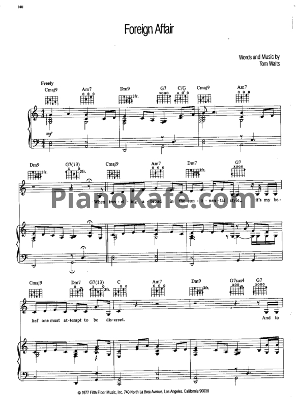 Ноты Tom Waits - Foreign affair - PianoKafe.com