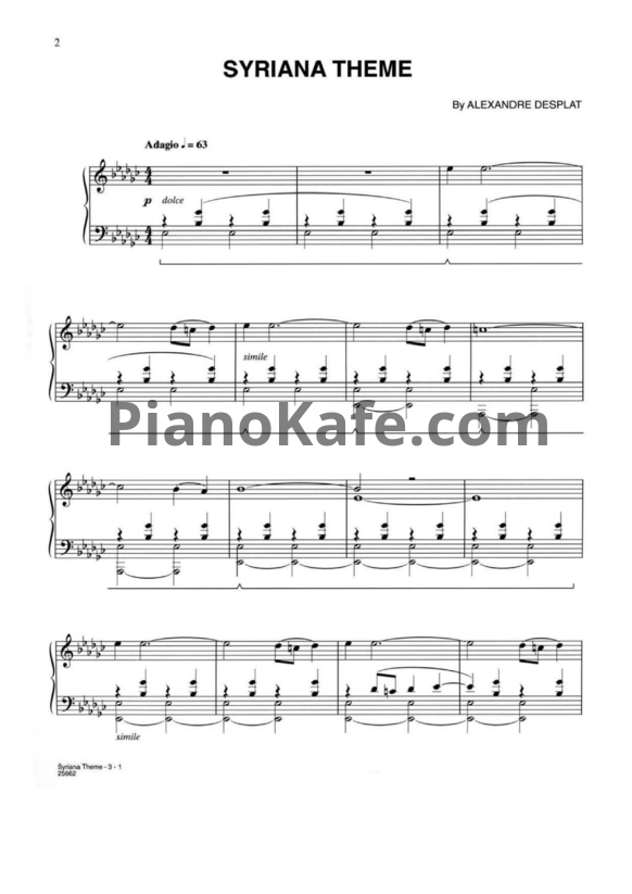 Ноты Alexandre Desplat - Syriana theme - PianoKafe.com