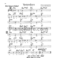 Ноты Jerome Kern - Yesterdays (Вокальная партия) - предпросмотр