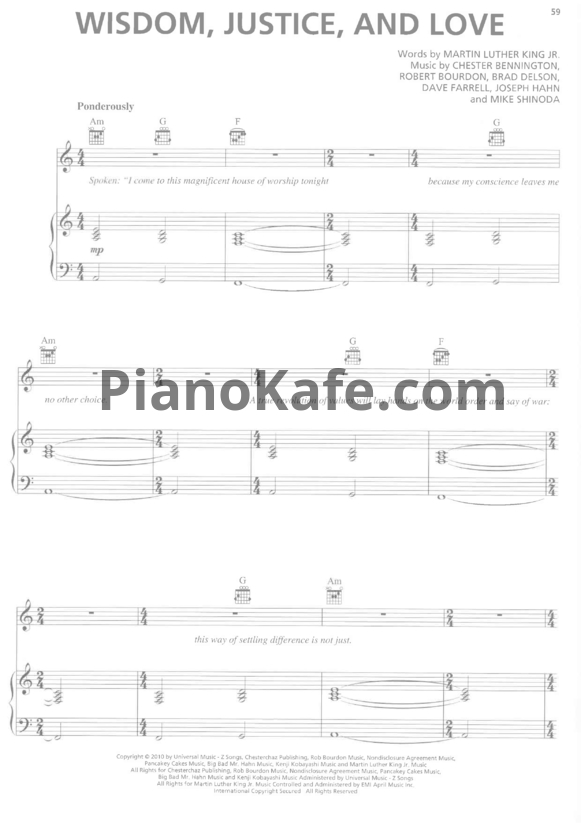 Ноты Linkin Park - Wisdom, justice & love - PianoKafe.com