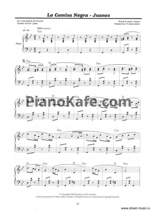 Ноты Juanes - La camisa negra - PianoKafe.com