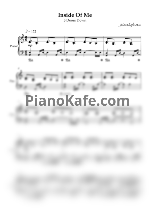 Ноты 3 doors down - Inside of me (Piano cover) - PianoKafe.com