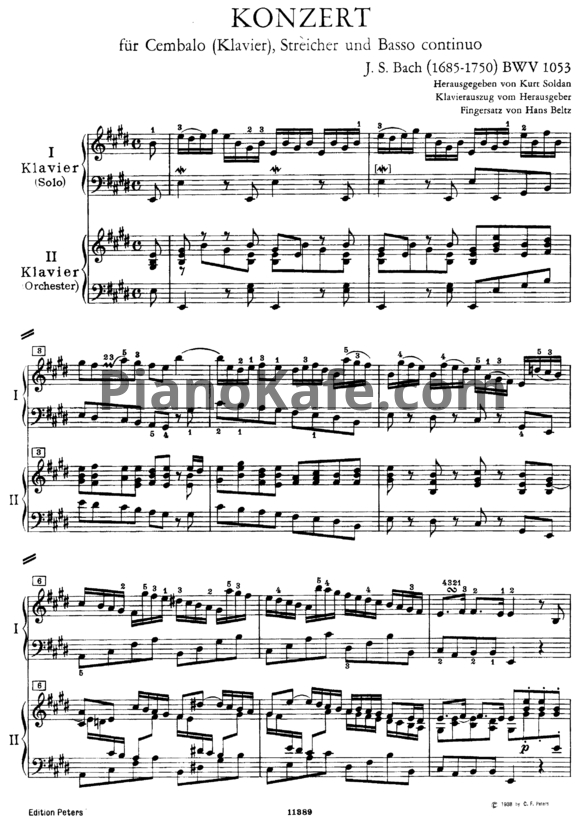Ноты И. Бах - Концерт для фортепиано с оркестром ми мажор (BWV 1053) - PianoKafe.com