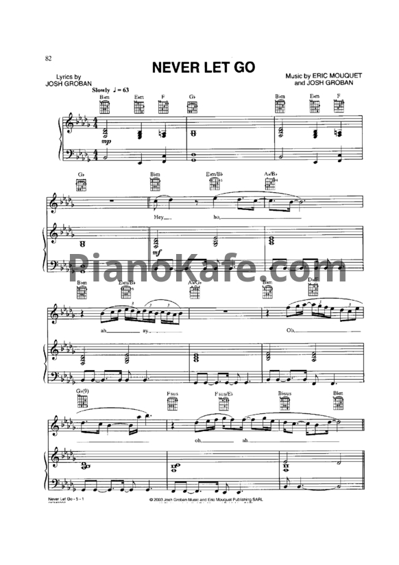 Ноты Josh Groban feat. Deep Forest - Never let go - PianoKafe.com