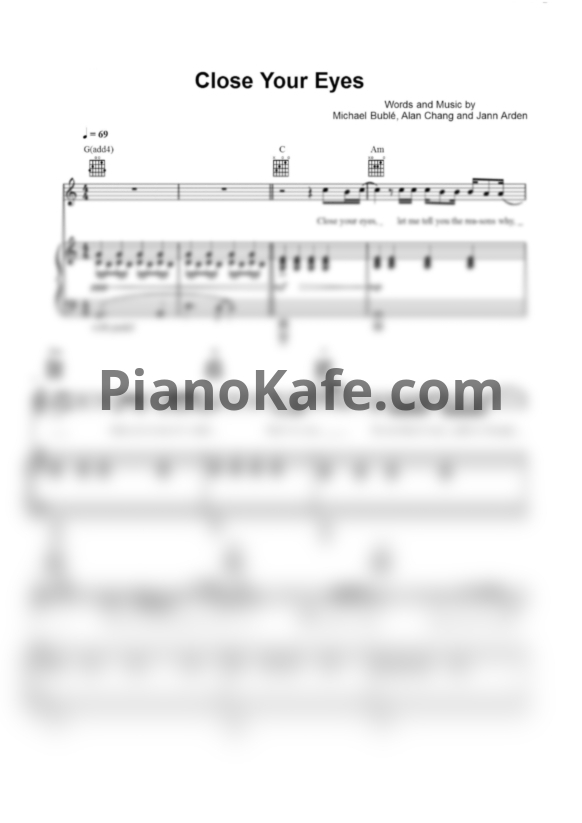 Ноты Michael Buble - Close your eyes - PianoKafe.com