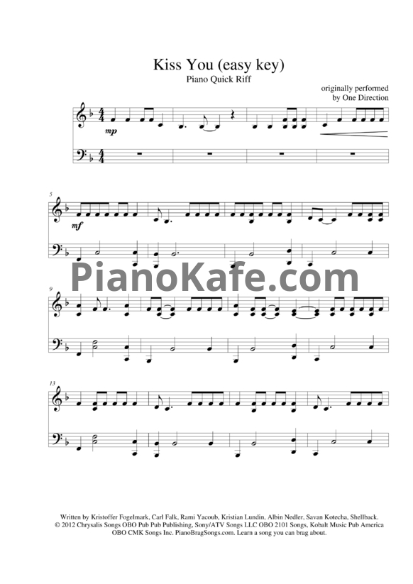 Ноты One Direction - Kiss you (Версия 2) - PianoKafe.com