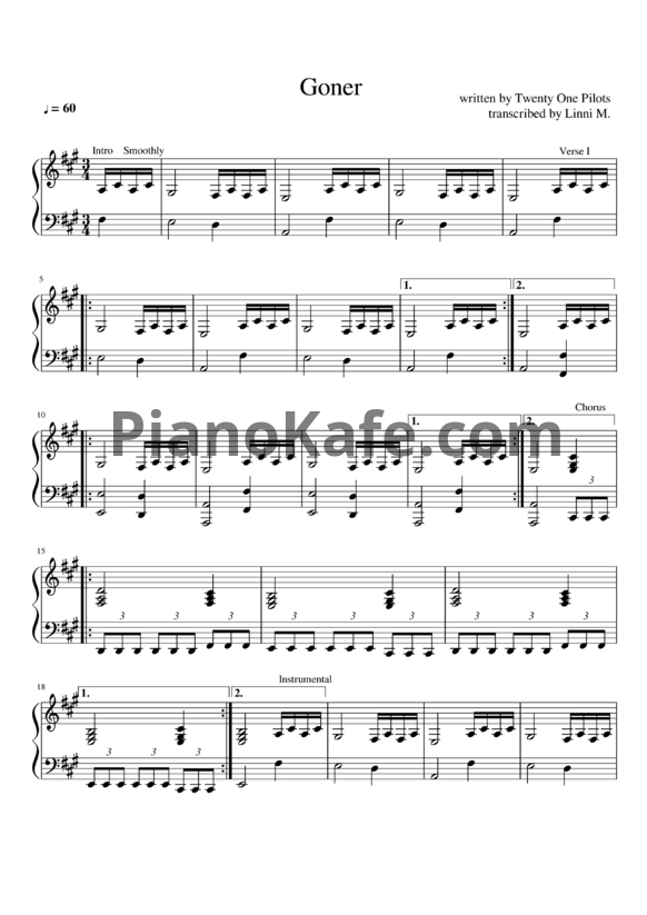 Ноты Twenty One Pilots - Goner - PianoKafe.com