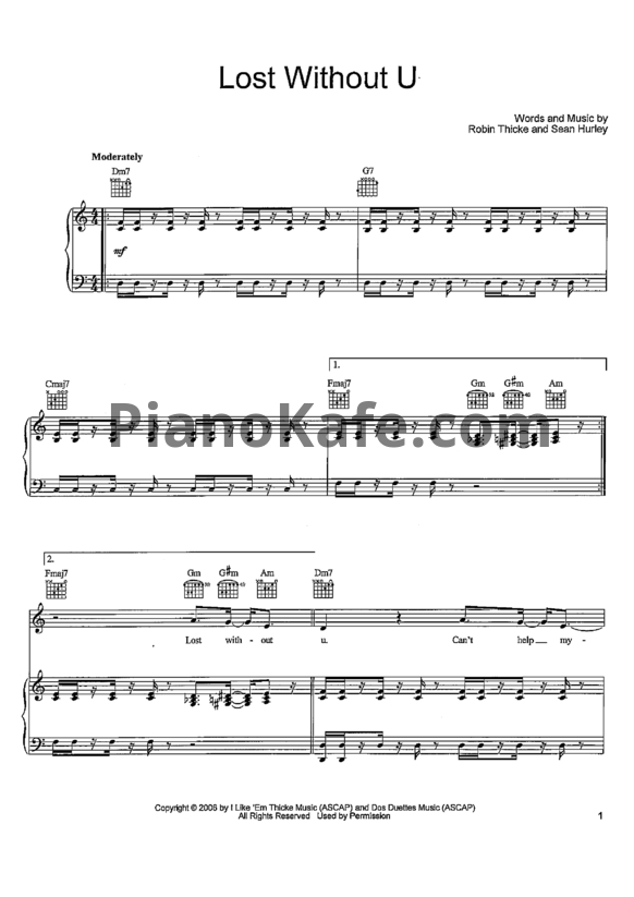 Ноты Robin Thicke - Lost without U - PianoKafe.com