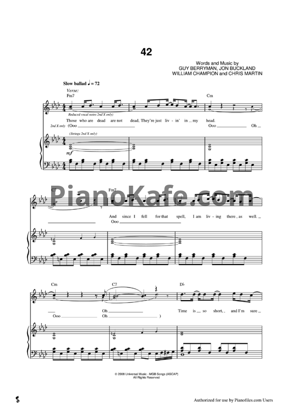 Ноты Coldplay - 42 - PianoKafe.com