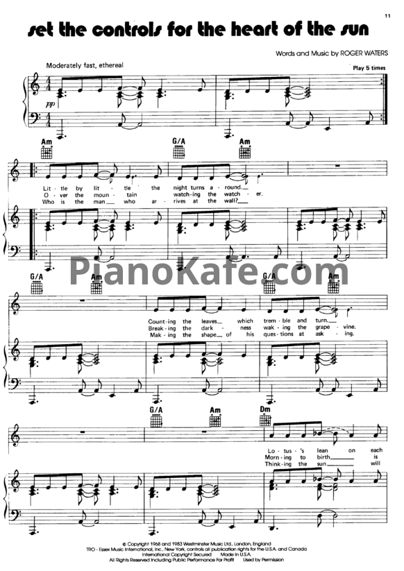 Ноты Pink Floyd - Set the controls for the heart of the sun - PianoKafe.com