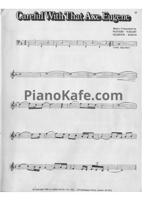 Ноты Pink Floyd - Careful with that axe, eugene (Вокальная партия) - PianoKafe.com