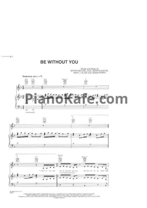 Ноты Mary J Blige - Be without you - PianoKafe.com