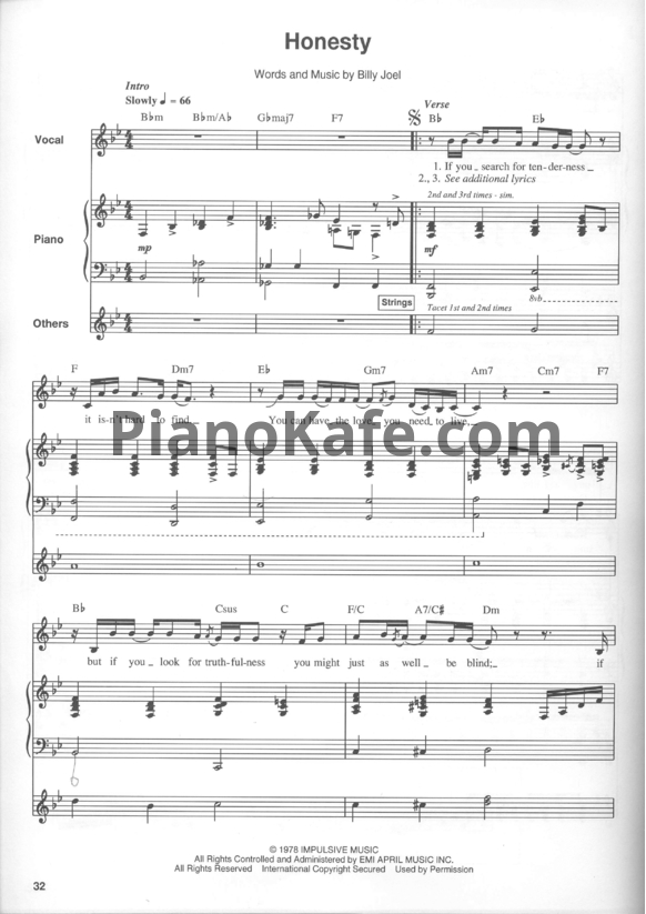 Ноты Billy Joel - Honesty - PianoKafe.com